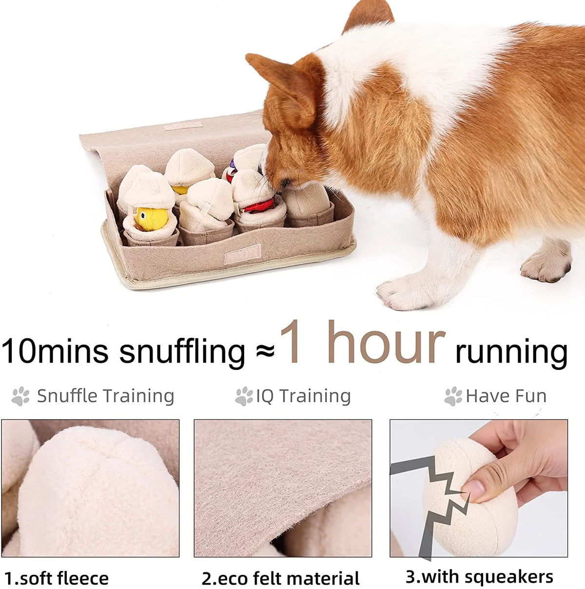ATUBAN Snuffle Mat for Dogs Slow Feeding Mat Durable Dog Interactive Mat with Squeaky Puzzle Toys Plush Eggs Toys for Nose