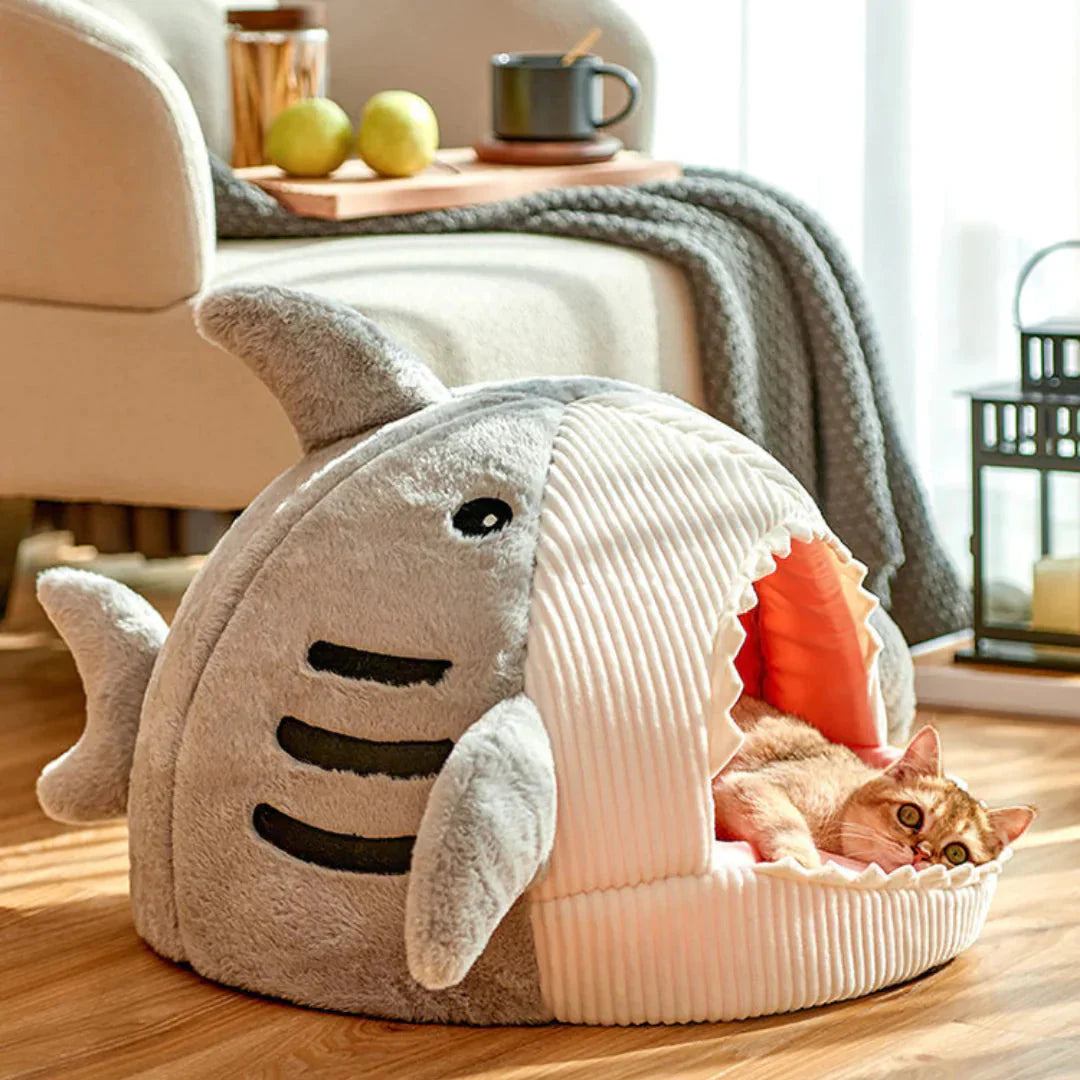 Plüsch-Kuschelbett Hai für kleine Hunde & Katzen